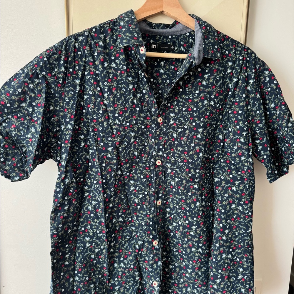 Casual Navy Floral Short-Sleeve Button-Down Shirt